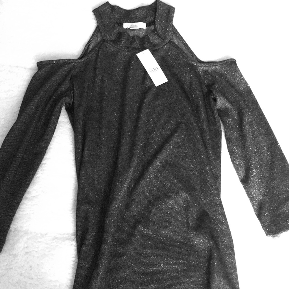 Metallic Grey, Cold-Shoulder Top